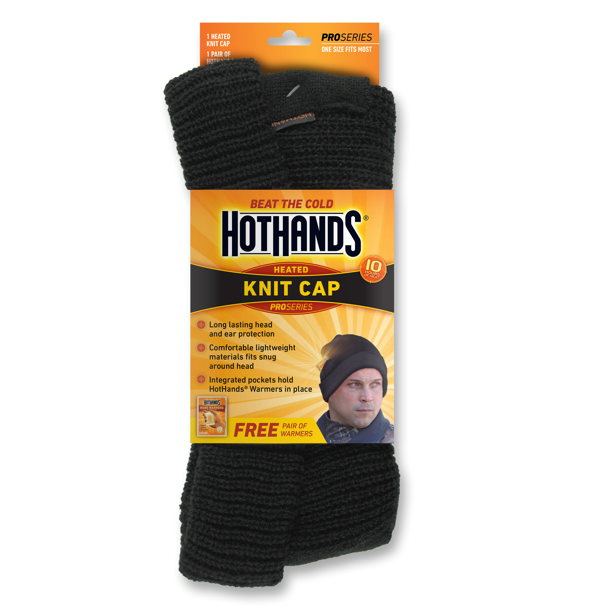HotHands Black Watch Cap - Includes 2 warmers | HotHands Direct heated watchcap, heated hunting cap, black heated hat